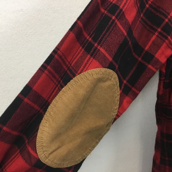 Roots Canada Buffalo Check Plaid Lumberjack Flannel Shirt Elbow Patches Size S - Picture 8 of 13
